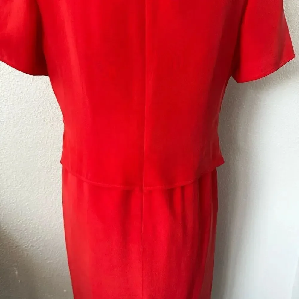 Shomi by Miller Shor Red Dress 100% Silk Short Sleeve Dress SZ 12
